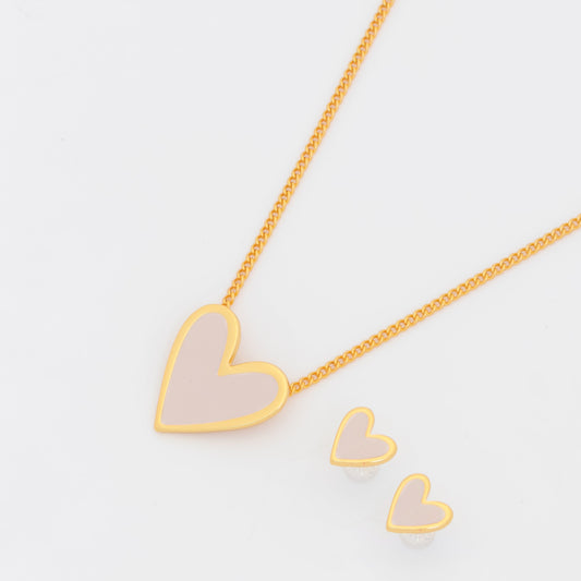 Set Cadena + Aretes Corazón Rosa Pálido