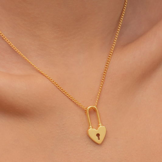 Collar Corazón Candado Gold + Aretes