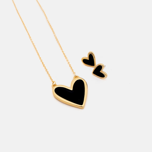 Set Cadena + Aretes Corazón negro