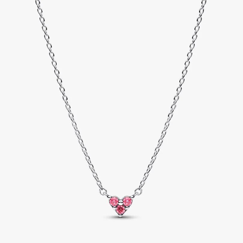 Triple Stone Pink Heart Collier