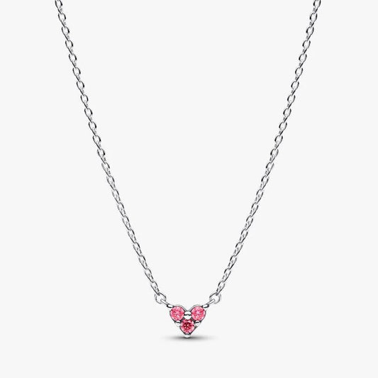 Triple Stone Pink Heart Collier
