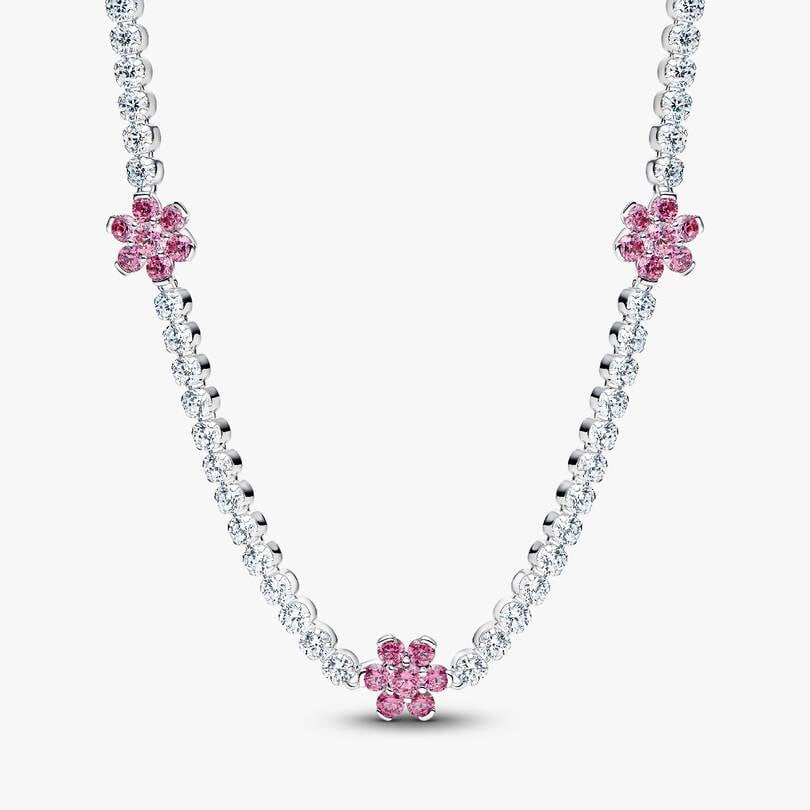 Pink Flower Tennis Necklace