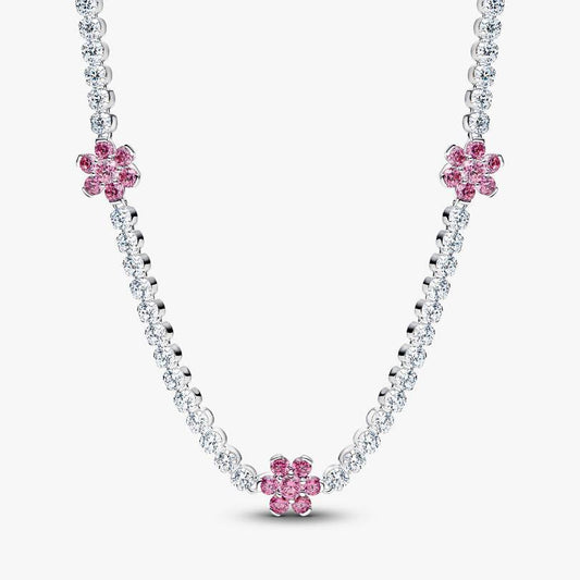 Pink Flower Tennis Necklace