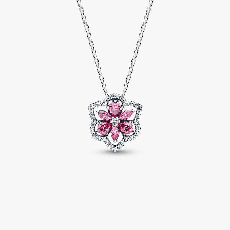 Herbarium Sparkling Pink Flower Pendant Necklace