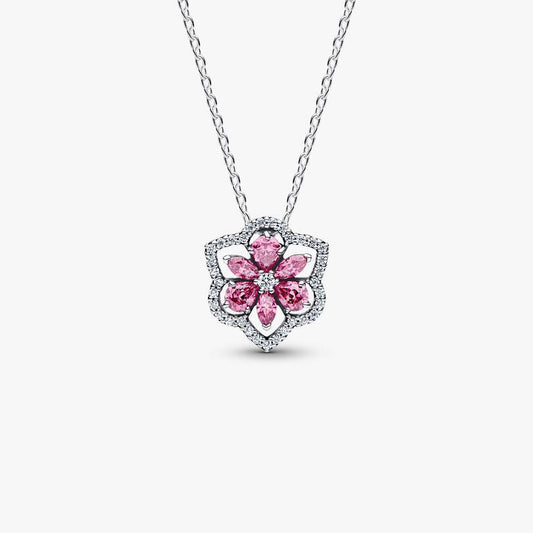 Herbarium Sparkling Pink Flower Pendant Necklace