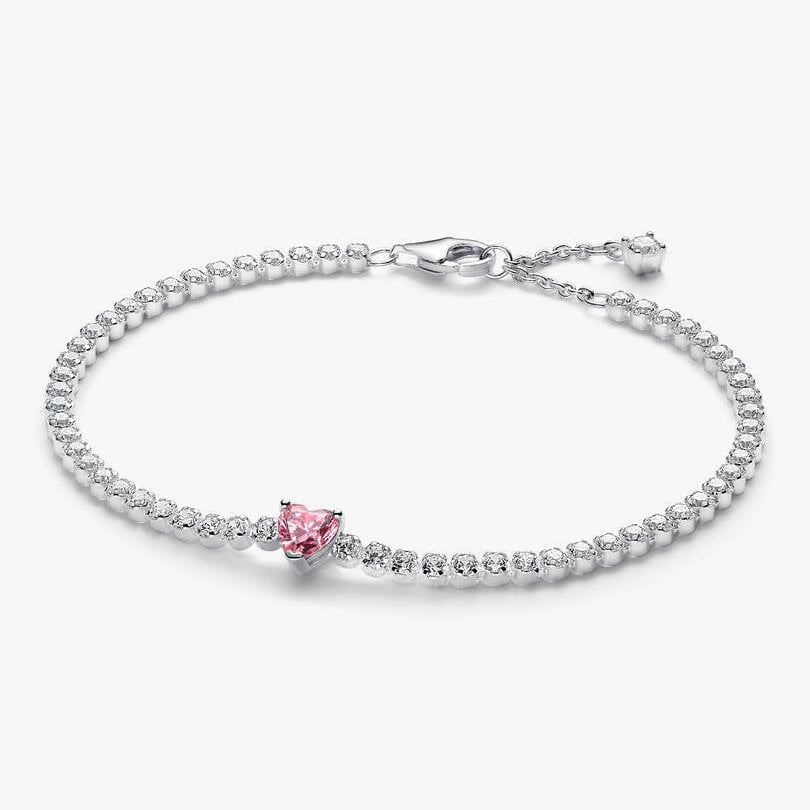 Pink Sparkling Heart Tennis Bracelet
