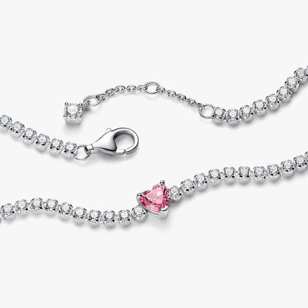 Pink Sparkling Heart Tennis Bracelet