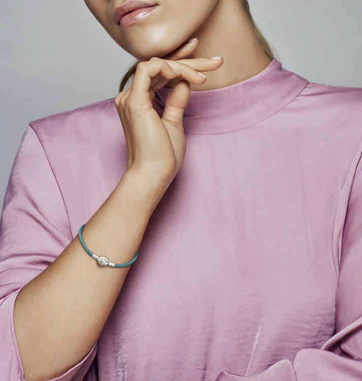 Seashell Clasp Turquoise Braided Leather Bracelet