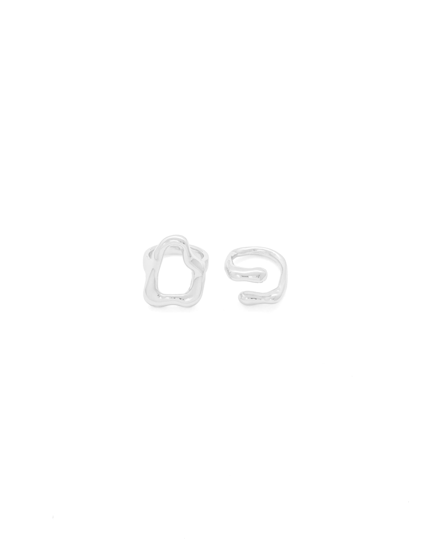 Set x 2 Anillos Silueta Amorfa Plateado