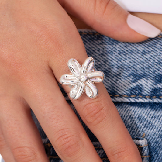 Anillo Flor Flexi Globo Silver
