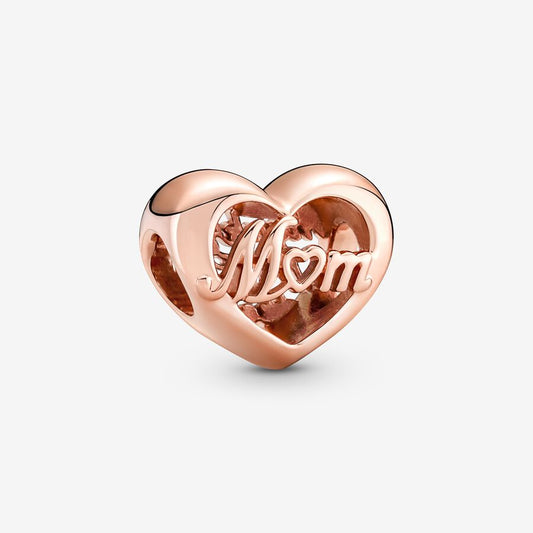 Thank You Mom Heart Rose Charm