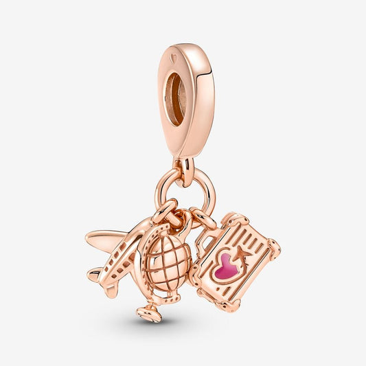 Airplane, Globe & Suitcase Charm Rose