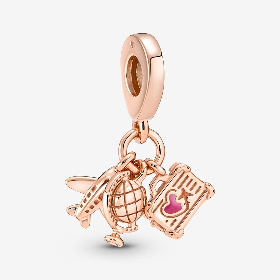 Airplane, Globe & Suitcase Rose Charm