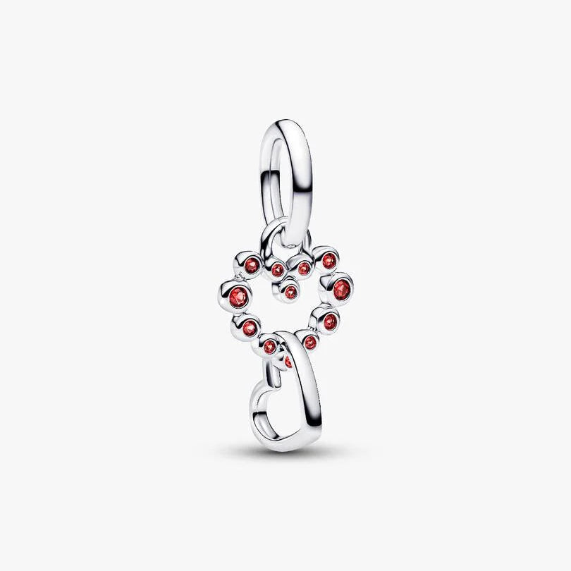 Connected Hearts & Red Stones Dangle