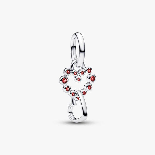 Connected Hearts & Red Stones Dangle