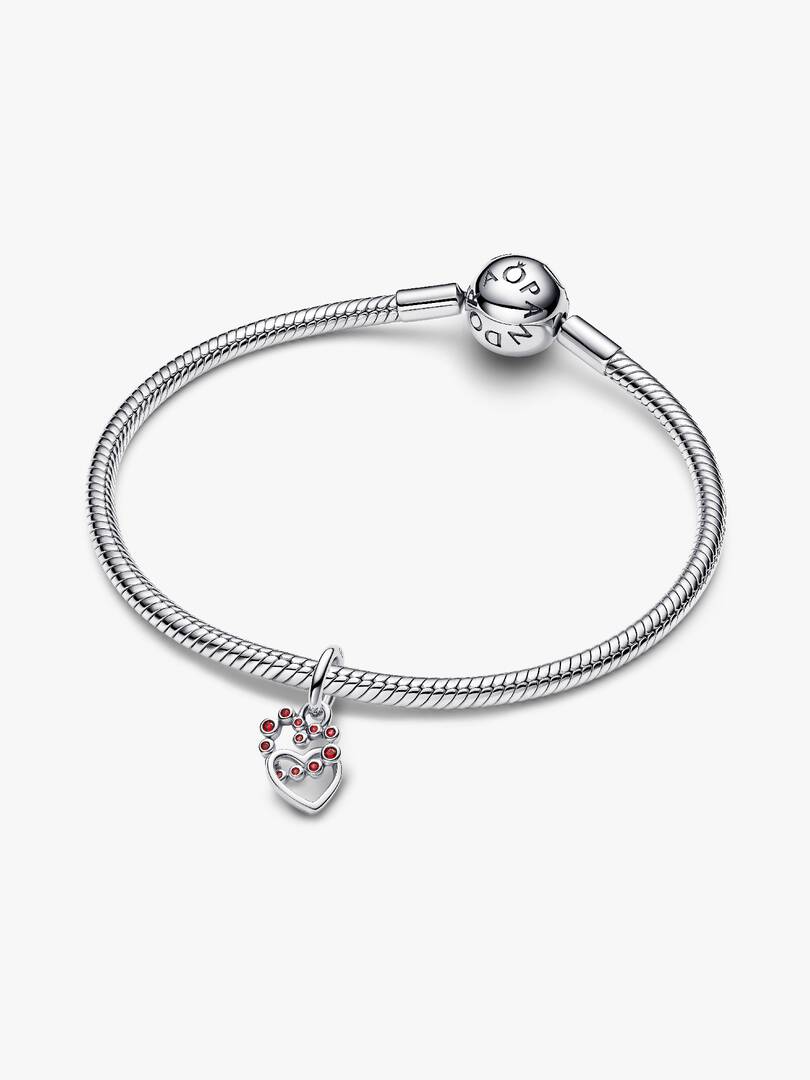 Connected Hearts & Red Stones Dangle