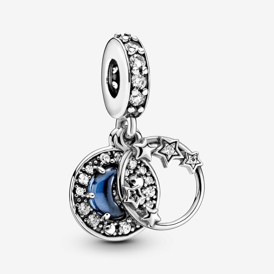 Blue Night Sky Crescent Moon & Stars Dangle