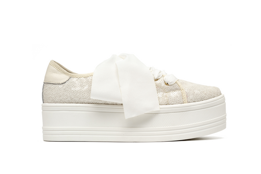 Tenis Plataforma Lentejuelas Vainilla