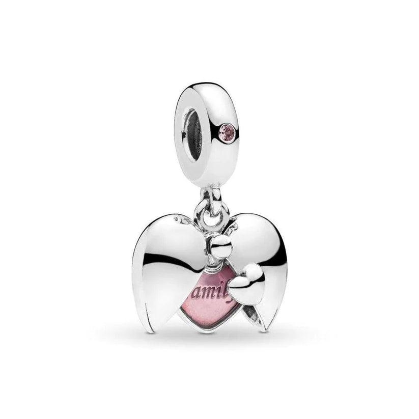 Family Locket Dangle Pink Crystal Charm