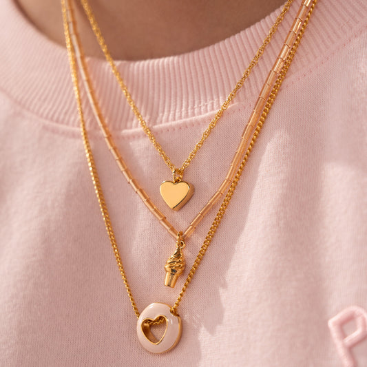 Set x Collar Layering Corazón Liso + Aretes