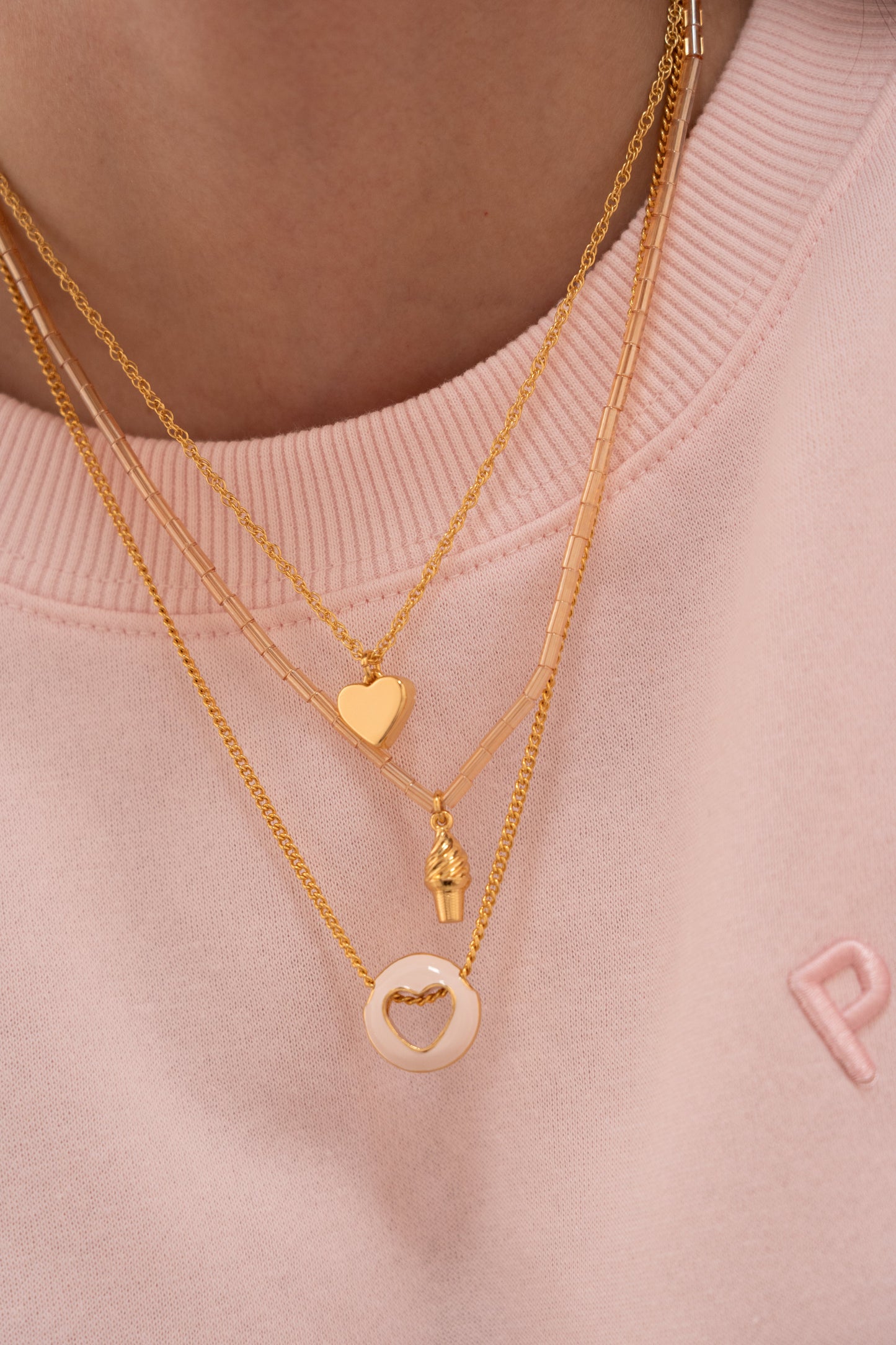 Set x Collar Layering Corazón Liso + Aretes