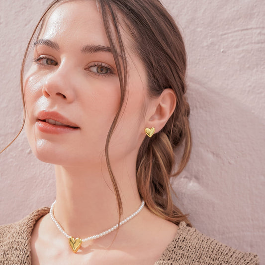 Collar + Aretes Corazón Perla