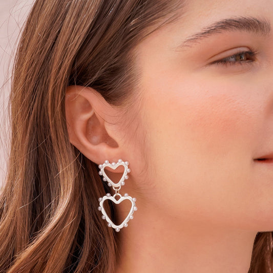 Aretes Corazón Perla Plata