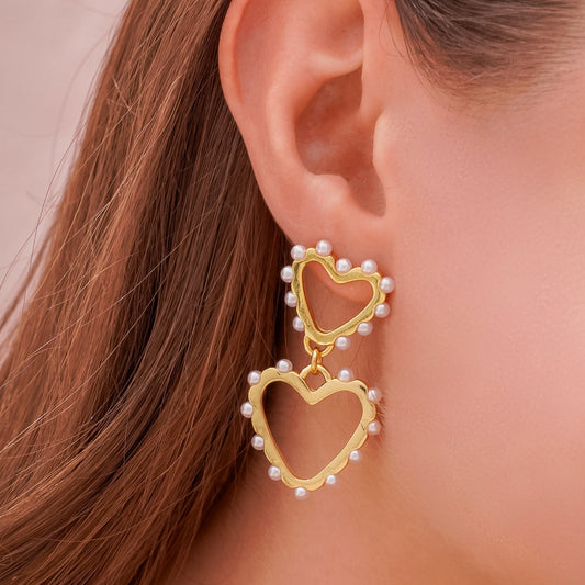Aretes Corazón Perla Oro