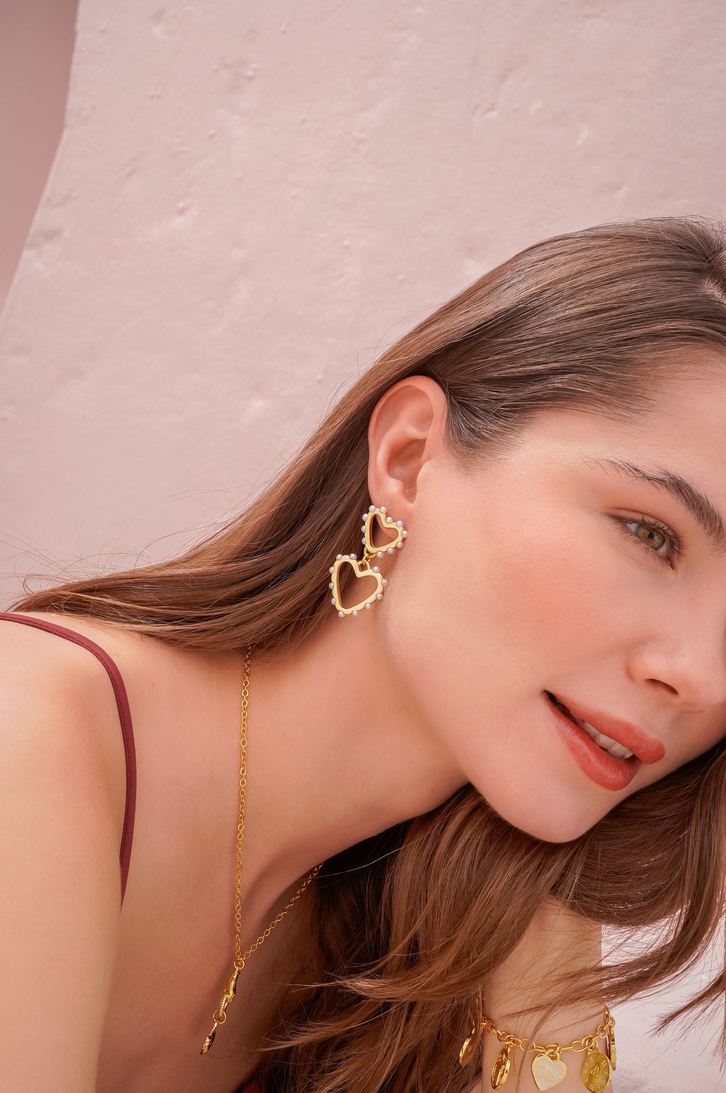Aretes Corazón Perla Oro