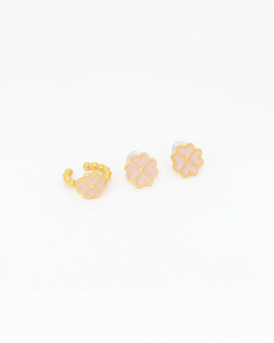 Set x2 Aretes Trebol Rosa