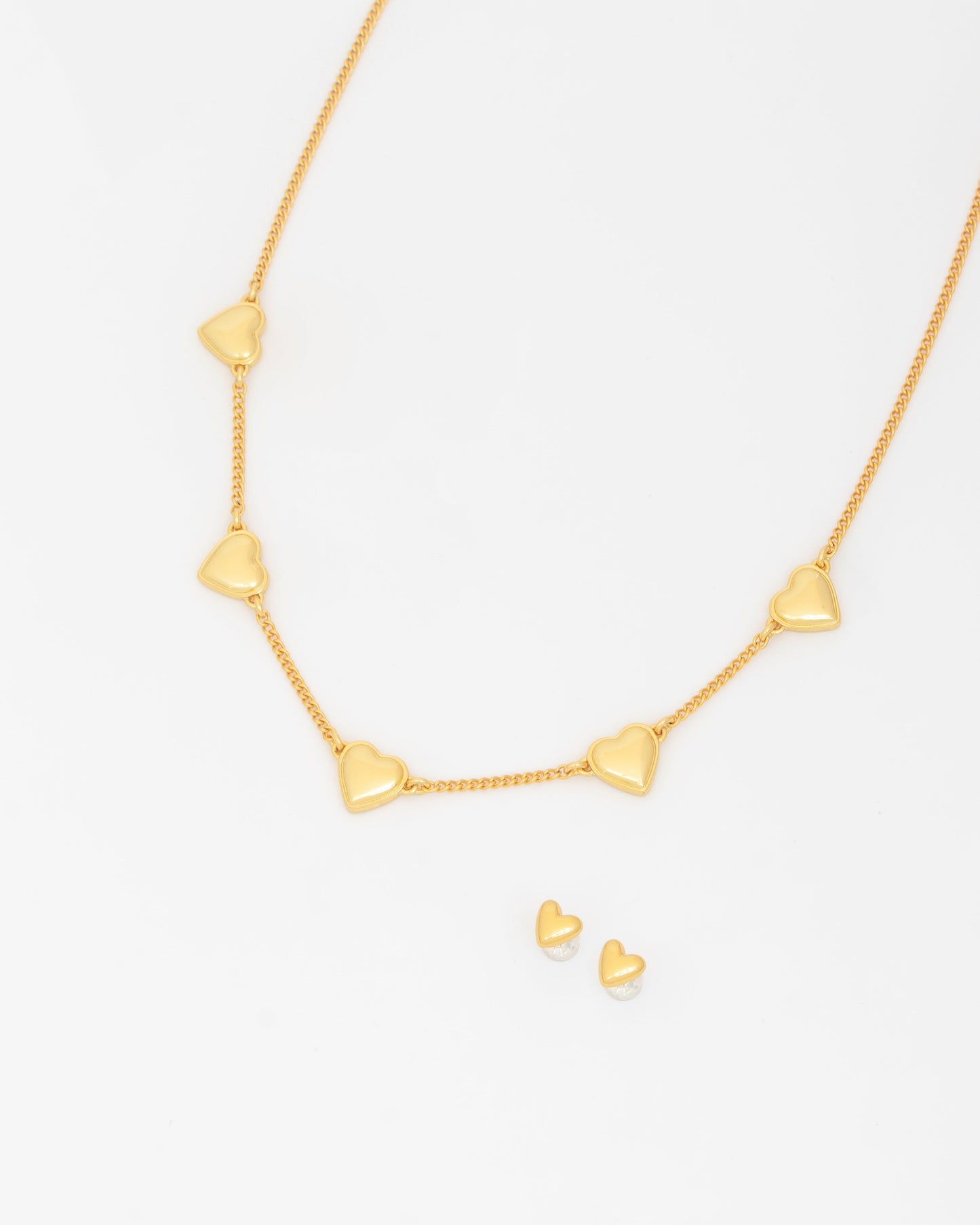 Collar Multicorazones Gold + Aretes