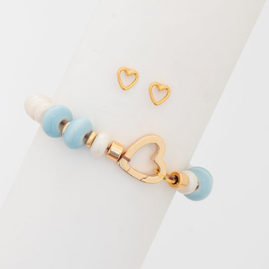 Pulsera Broche Corazón + Aretes