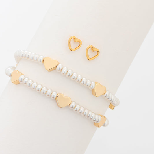 Pulsera 2 en 1 Corazones + Aretes