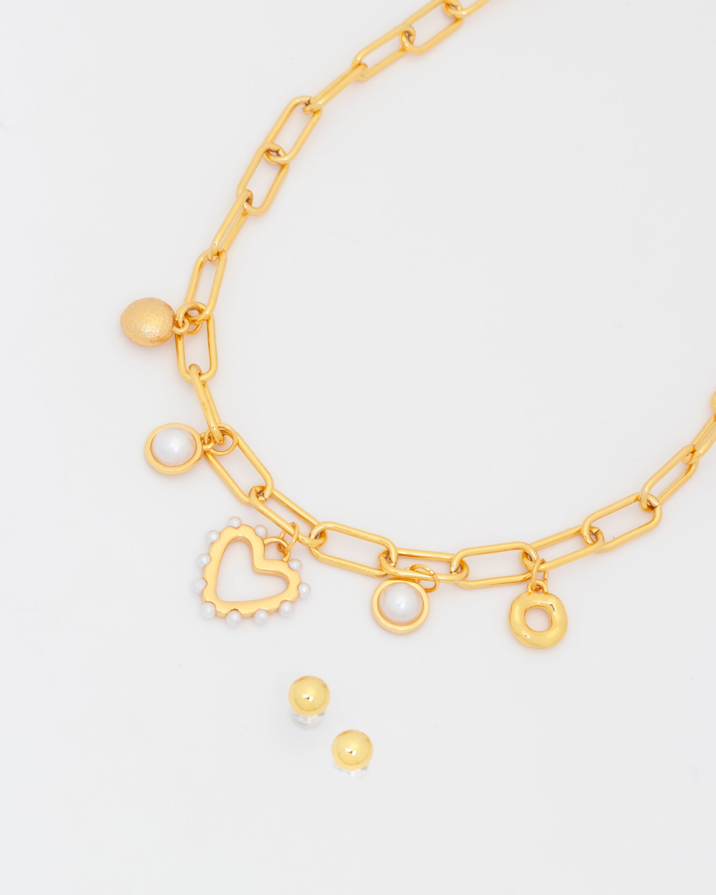 Collar Multicharms Corazón Perla + Aretes