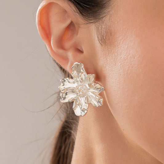 Aretes Flor Maxi Plata