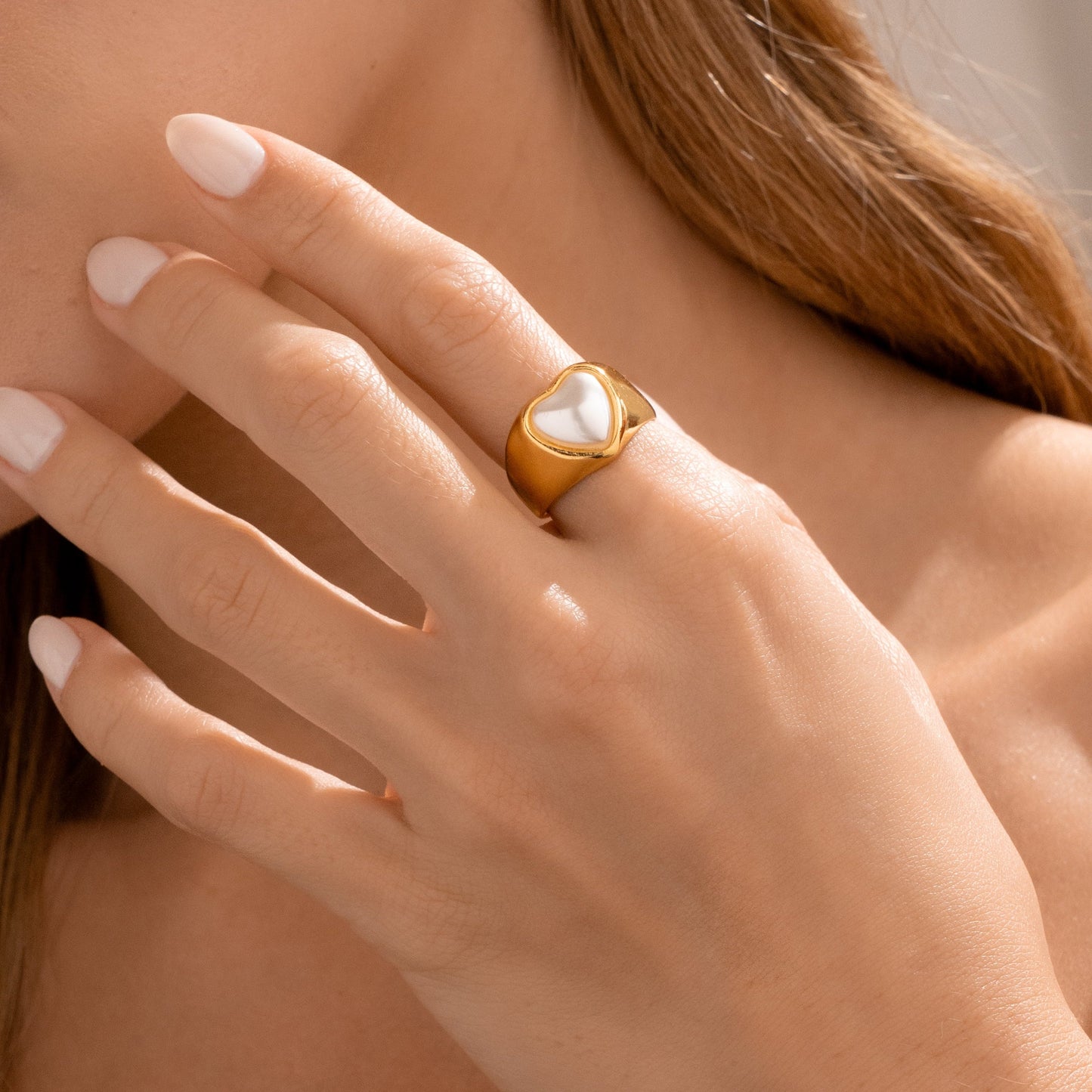 Anillo Corazón Perla Talla 7