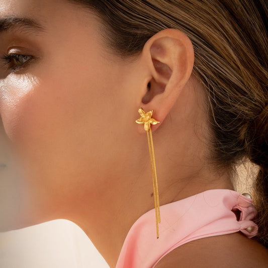 Aretes 2 en 1 Flor Cadena