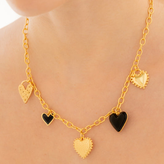 Collar Multicharms Corazones + Aretes
