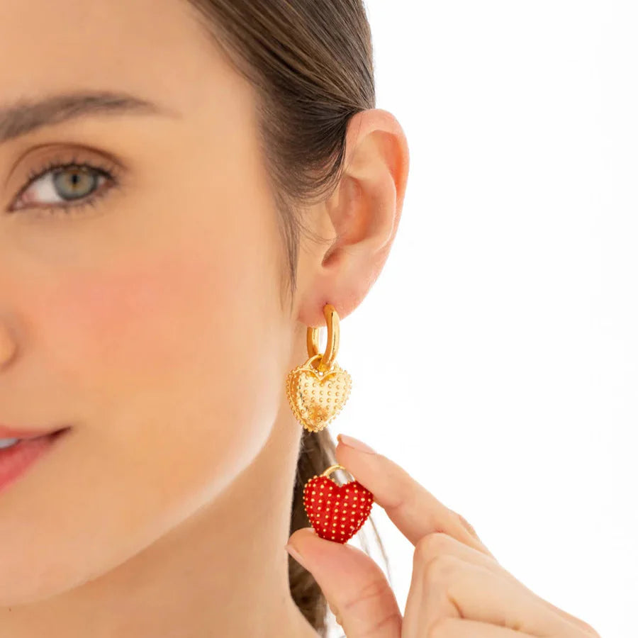 Aretes 3 en 1 Corazones Puntos Color