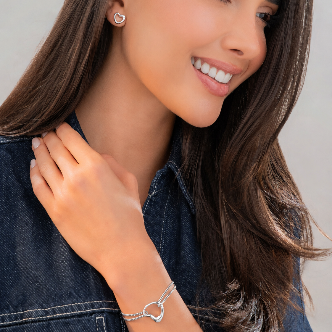 Pulsera + Aretes Corazón Amorfo Plata