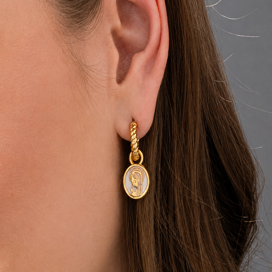 Aretes 2 en 1 Virgen Gold