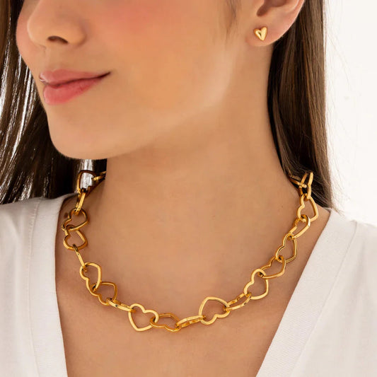 Choker Cadena Corazón + Aretes