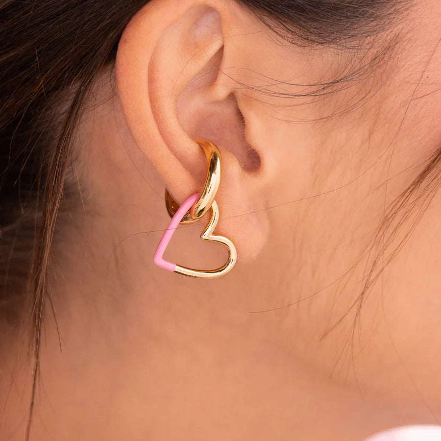 Earcuff Dije Corazón Rosa