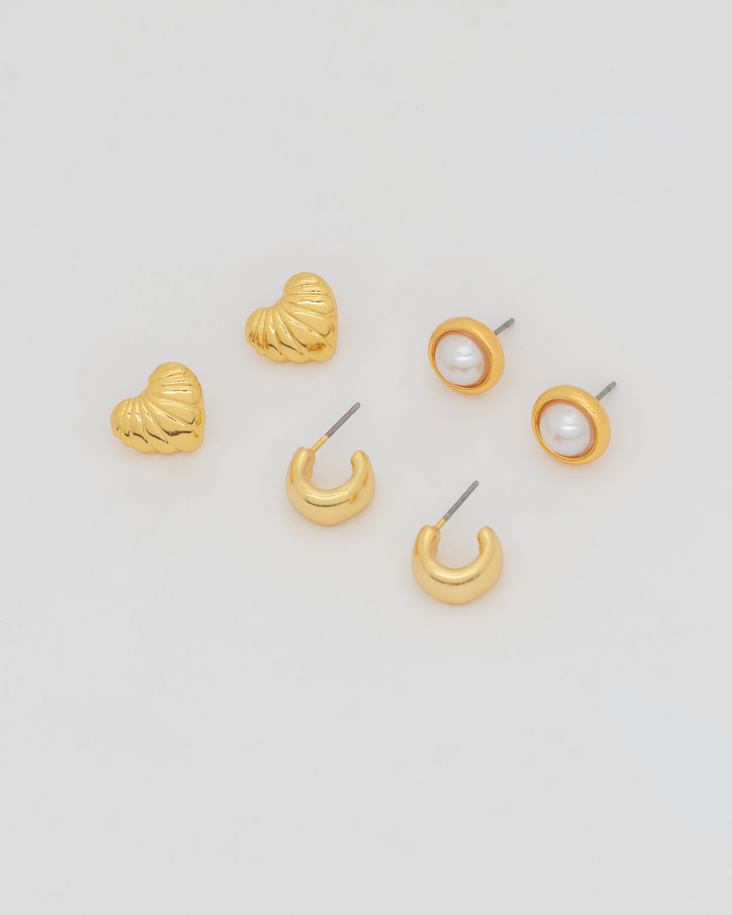 Set X3 Aretes Corazón Perla
