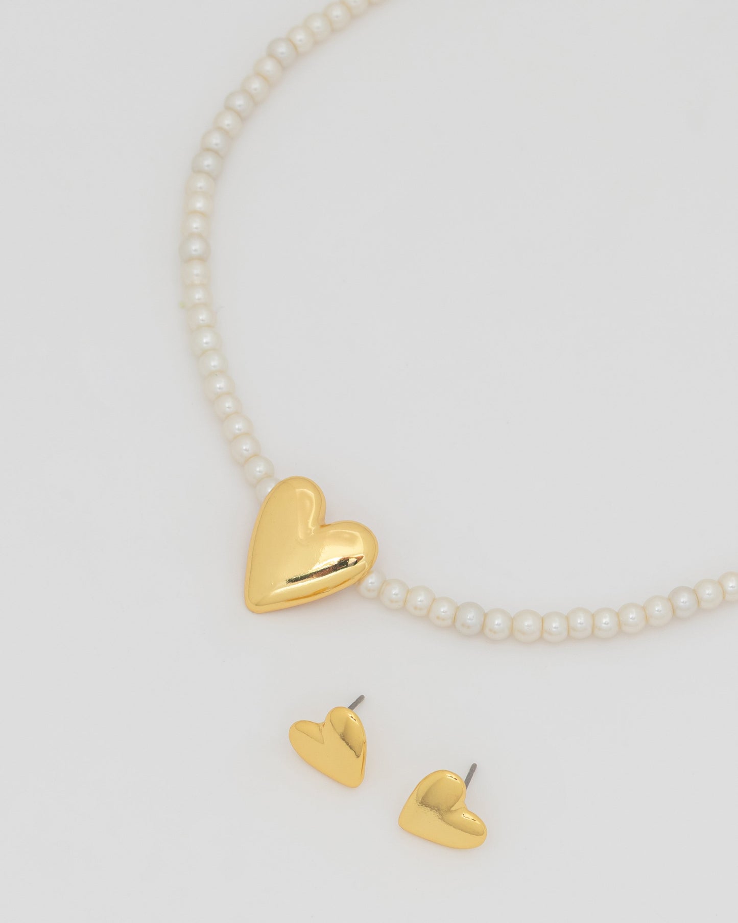 Collar + Aretes Corazón Perla