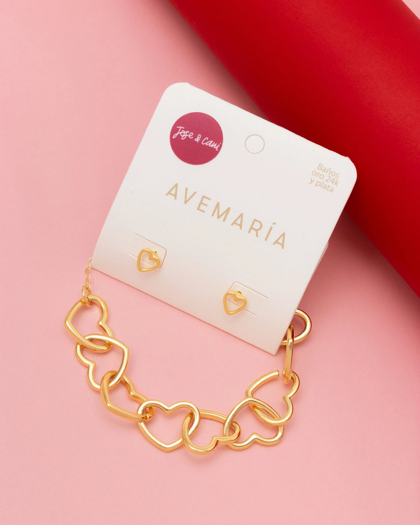 Pulsera Cadena Corazón + Aretes