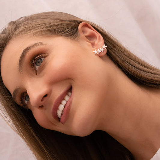 Aretes Multi Estrellas Plateado