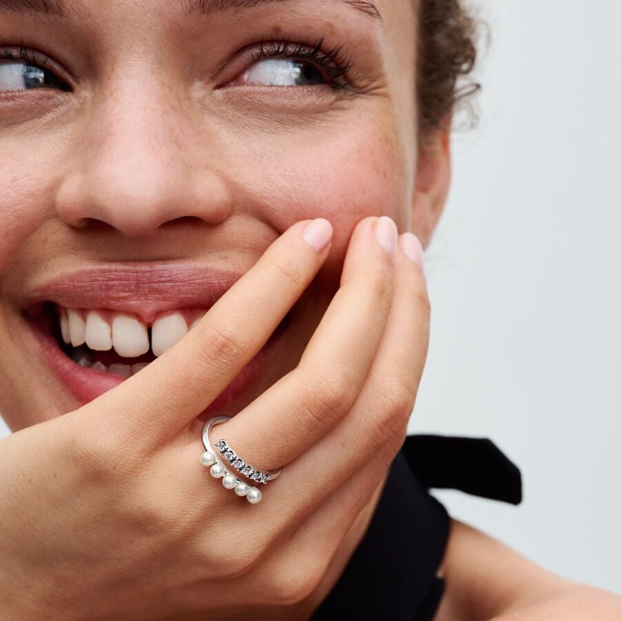Cultured Pearls & Pavé Open Ring