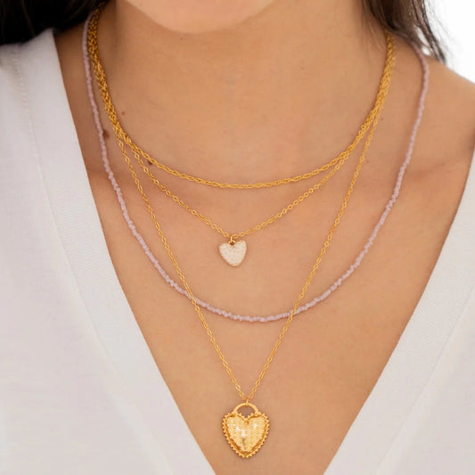 Set Collar Corazón Puntos + Aretes