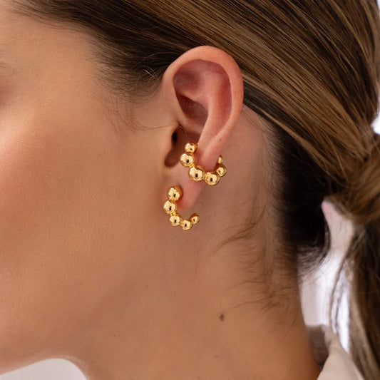 Set Earcuff + Argollas Esferas Oro